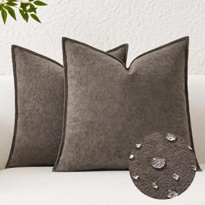 Kevin Textile Waterproof Decorative Pillow Covers Coco Brown 24x24 Inch Pack of 2 Soft Boucle Textured Euro Pillowcases Elegant Accent Pillows for Couch Sofa Chair Bed Home Decor Indoor Outdoor