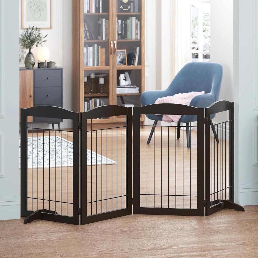 Spirich Freestanding Wire Pet Gate for Dogs, 30 inches Tall Dog Gate for The Houes, Doorway, Stairs, Pet Puppy Safety Fence,Set of Support Feet Included (Espresso, 4 Panels)