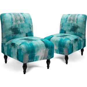 Iauddy Armless Accent Slipper Chair Cover Slipcover,Stretch Spandex Jacquard Fabric Small Checks,Non-Slip Sofa Couch Cover Furniture Protector (Turquoise, 2)