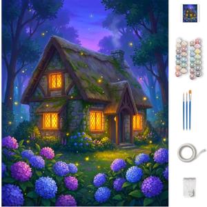 CT SUN Paint by Numbers for Adults - Aesthetic Cottagecore Landscape - Whimsical DIY Oil Painting Kits - Relaxing Arts and Crafts Gift - 16"x20" (The Enchanted Cottage)