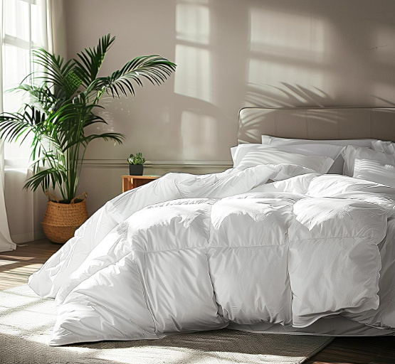 Serta Goose Feather Down Fiber Comforter Queen Size - 100% Cotton Cover Duvet Insert - Hotel Luxury Hypoallergenic Bedding Comforter All Season Medium Warmth 90 x 90 Inch White