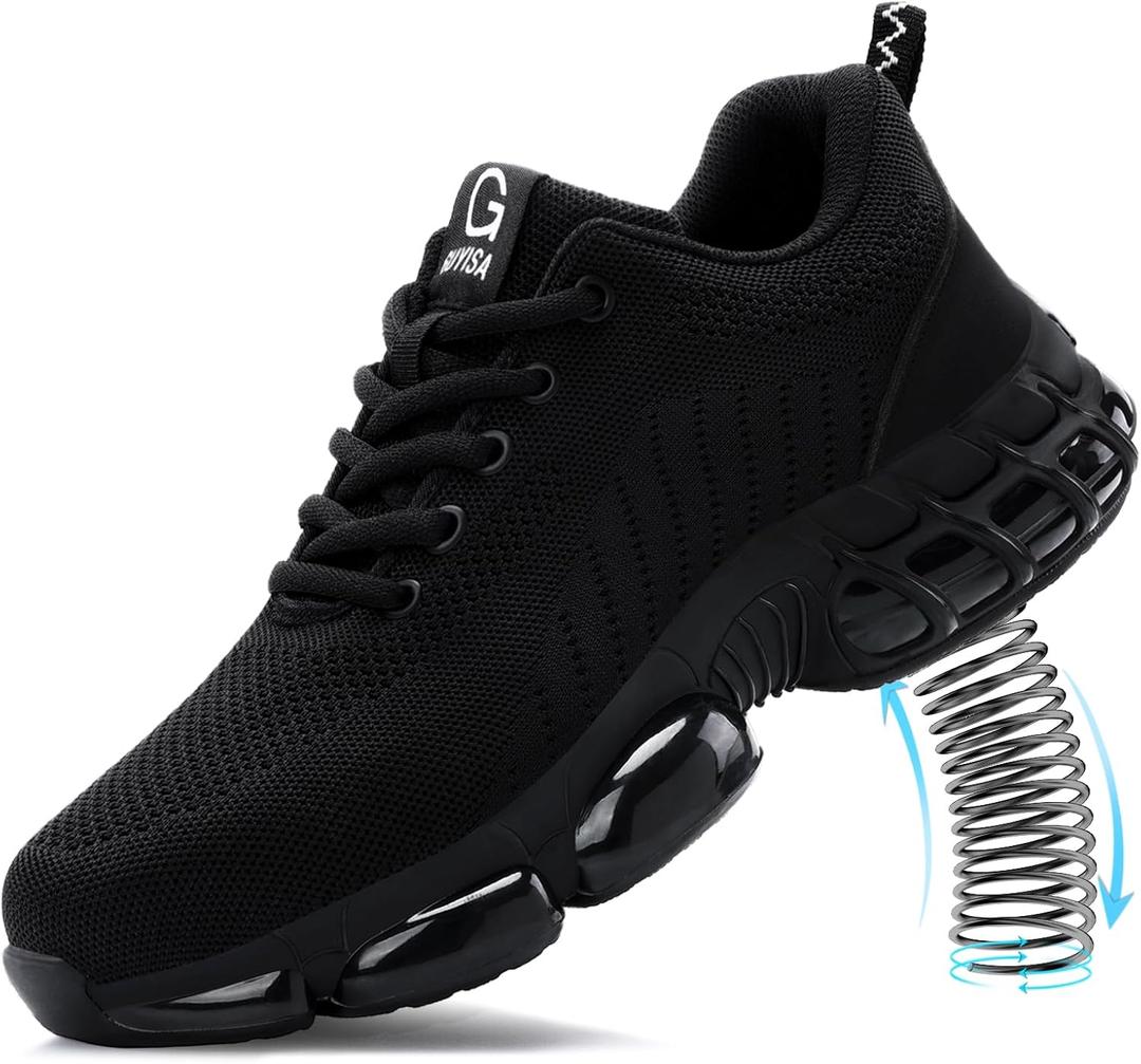 Steel Toe Shoes for Men Work Shoes Lightweight Safety Sneakers with Kevlar Puncture Resistant Midsole for Construction Warehouse Work (Black, 10)