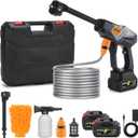 Portable Cordless Pressure Washer, 600 PSI with 21V 2 Rechargeable 2.0Ah Powered Pressure Washer, 6-in-1 Nozzle with 2 Batteries for Car/Fence/Garden/Floor/Yards Cleaning