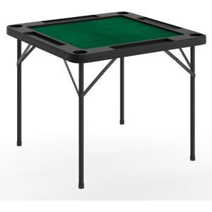 Flash Furniture 34.5" Black Folding Card Game Table | 4-Player, Cup Holders, Green Playing Surface, Portable