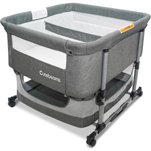 Twin Bassinet for 2 Babies, Bedside Double Bassinet for Twins
4 In 1 Portable Adjustable Rocking Baby Bassinet with Mosquito Net and Storage Basket, Luxury Mattress (Grey)