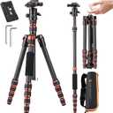 K&F Concept 60 inch Carbon Fiber Camera Tripod,Super Lightweight Compact Travel Tripod with 360 Degree Ball Head,Quick Release Plate,Detachable Monopod 17 lb Load Capacity for SLR DSLR C225C0 (BA225)