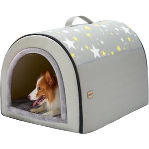Jiupety 2 in 1 Dog House Indoor, Comfy Cave Bed Covered Dog Bed, Portable House for Medium and Large Dogs, 2XL(35"27"26"), Up to 70 Lb, Grey