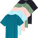Real Essentials 5 Pack: Girls Rash Guard Swim Shirts  Short Sleeve UPF Sun Protection Tops (Ages 4-16) (X-Large)