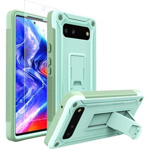 URBANITE for Google Pixel 6 Case 6.4 Inch, Military Grade Dual Layer Shockproof Protective Cover Case with Kickstand and Tempered Glass Screen Protector (Mint Green) (Google Pixel 6 2021 6.4")