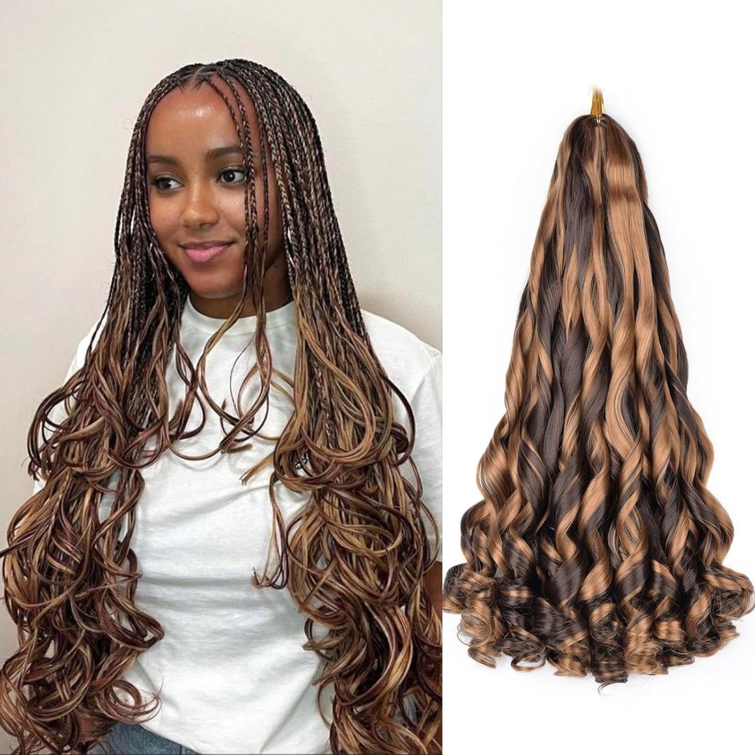 Loose Wave French Curl Braiding Hair for Box Braids 75g/Pack Synthetic Hair Extensions for Black Women 22 Inch 8 Packs Bouncy Ombre Pre Stretched Braiding Hair (22 Inch,8 Packs,P4/30)