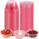 100Pack Mini Plastic Bowls - 6oz Disposable Hard Plastic Dessert Bowls for Serving, Premium Disposable Ice Cream Cup, Glittered Pink Snack Bowl for Parties, Serving Bowl Party Supplies(Pink)