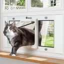 Cat Door for Window, Quick Installation Adjustable Width of 27"-32", Cat Window Door with 4 Locking Modes, Magnetic Closure Design, Weatherproof Aluminum Frame Cat Door Window Insert