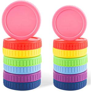 14 Pack 7 Wide Mouth & 7 Regular Mouth Mason Jar Lids, Suitable for Ball, Kerr and More, with Silicone Rings, Leak proof Plastic Storage Cap, 86mm &70mm, Reusable Jar Lid Tops, Colored Caps for Mason