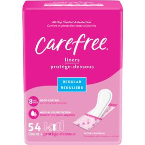 Carefree Panty Liners for Women, Regular, Wrapped, Unscented, 54ct