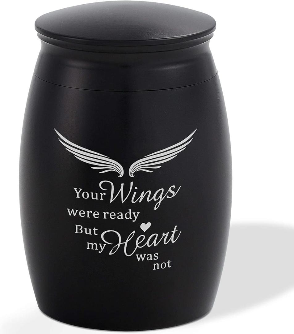 2.67 Inches Small Keepsake Urns for Human Ashes Adult Male or Female, Mini Cremation Black Angel Decorative Tiny Urns for Memorial Funeral Human Ashes Adult