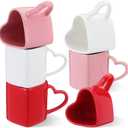 Domensi 6 Pcs Heart Shaped Ceramic Mugs Heart Coffee Cup with Handle Love Tea Cup Gift for Romantic Mother Wedding Anniversary Couple Lover (Red Pink White)