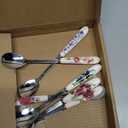 6 PCS Dessert Forks and Spoons Silverware Set with Ceramics Handle,Includes 1PCS Storage Bag,Stainless Steel Mini Coffee,Tea Spoons for Dessert Salad Appetizers