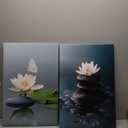 CGXY Zen Stones Spa Wall Art White Lotus Floral Bloom on Stone in Water Picture for Zen Office Meditation Posters, Yoga Spa Meditation Spiritual Room Decor Modern Framed Spiritual Artwork 16"x24"x2