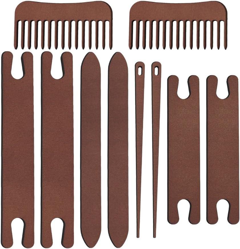 AHANDMAKER 2 Sets Wood Knitting Loom Tool Kits 5 Pieces Knitting Weaving Loom Tools Shuttle Weaving Stick for Beginner Weaving DIY Craft Weaving Accessories