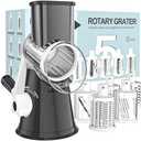 Cambom 5 in 1 Rotary Cheese Grater Hand Crank Cheese Shredder for Fresh Cheese, Vegetable, Nuts,Non-slip Suction Base, Black