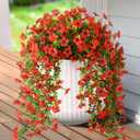 Hommyea Fake Artificial Hanging Flowers for Outdoors, 2 Pcs Fake Hanging Plant Spring Summer Decor, UV Resistant No Fade Faux Silk Daisy Flower for Front Door Porch Planter Patio Yard Garden(Red)