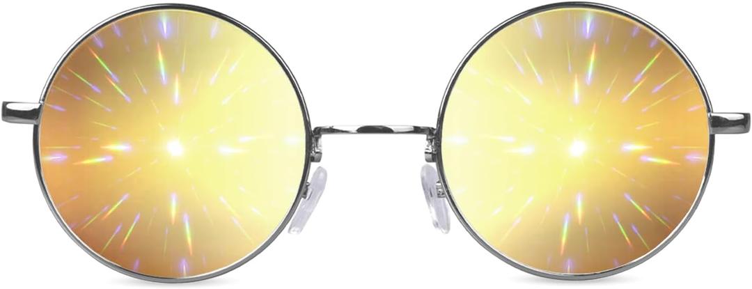 GloFX Diffraction Glasses | Hippie and Pilot Style Metal Frames with Mirror Lens and 3D Prism Rainbow Effect (Green)