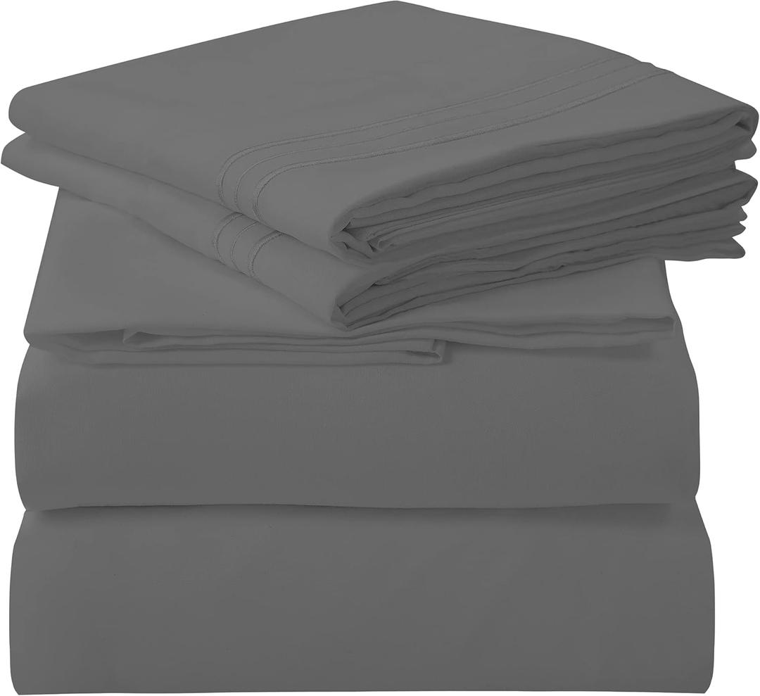 ROYALE LINENS 3 Piece Twin XL Sheets Set - Soft Brushed 1800 Microfiber Bedding - 1 Fitted and 1 Flat Sheet, 1 Pillow case - Wrinkle Free & Fade Resistant - Hotel Luxury Bed Sheets (Grey, Twin XL)