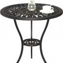 IDEALHOUSE Patio 23''Cast Aluminum Side Table with Umbrella Hole,Bronze | Outdoor Small Coffee Tables,Anti-Rust Bistro Table,Round End Table,Outdoor Furniture for Indoor,Patio,Garden,Porch,Balcony