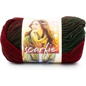 Lion Brand Yarn Scarfie Yarn for Knitting and Crocheting, Deep Red/Dark Green, 1 Pack