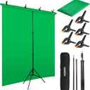 Green Screen Backdrop Kit 6.5x5 ft Portable Chroma Key Background with T-Shaped Stand, 5 Spring Clamps & Carrying Bag  for Zoom, YouTube, TikTok, Gaming, Streaming, Photography (Green)