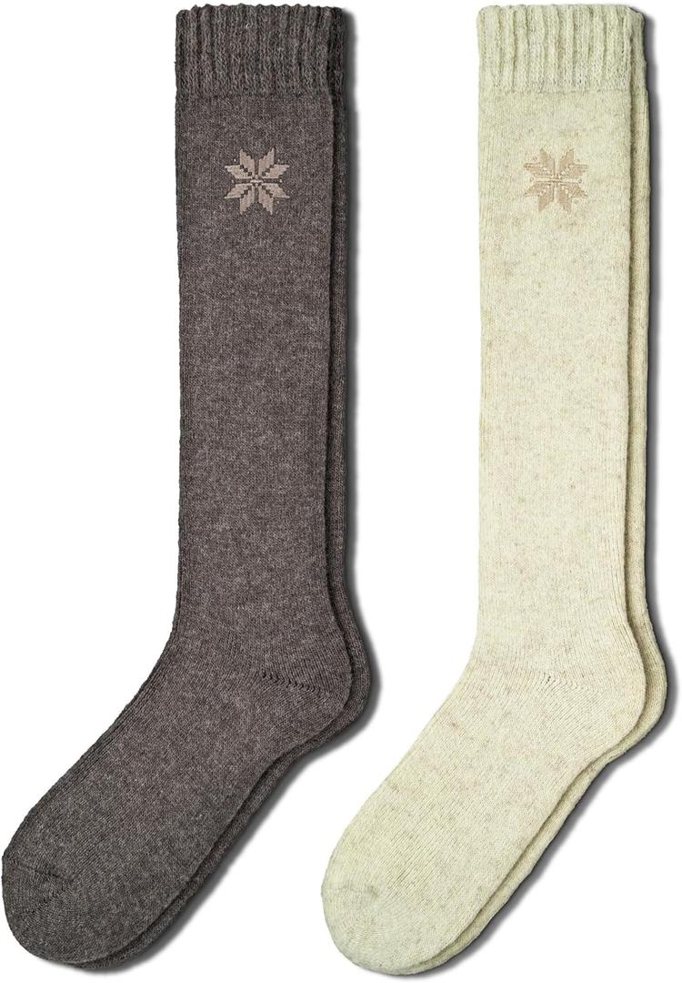 NORDIC Socks 2 Pairs, Premium 70% Merino Wool, Thermal Knee High Socks for Men & Women, Winter socks, Warm Knee Highs (Medium, Earth)