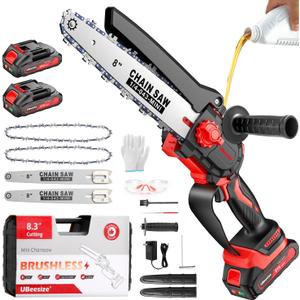 UBeesize Mini Chainsaw Cordless 8inch | Longer Runtime | Brushless Motor | Ergonomic Handle Design | Easy to Install | Professional Battery Chainsaw Perfect for Tree Trimming,Wood Cutting, Garden Work