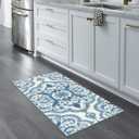 Maples Rugs Vivian Medallion Runner Rug - Made in USA - Washable, Non Slip, Indoor Carpet for Hallway, Kitchen, and Laundry Room, 1'8 x 4', Blue/White (1ft8" x 4ft(Rectangular))