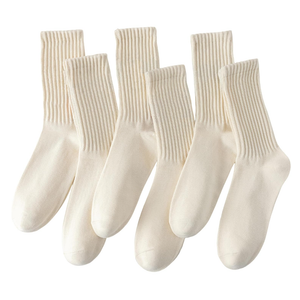 ULEEMARK 6 Pairs Of Neutral Crew Socks, Striped Retro Sports Calf Leather Socks, Casual Cotton Socks For Men & Women（7-15）