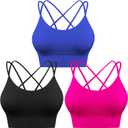 Sykooria 3 Pack Strappy Sports Bra for Women Sexy Crisscross for Yoga Running Athletic Gym Workout Fitness Tank Tops, Small