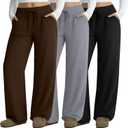 Neer 3 Pack Women's Plus Size Lounge Pants, Wide Leg Yoga Pants Baggy Drawstring Sweatpants with Pockets Casual Loose Jogger (XX-Large, Black, Light Gray, Brown)