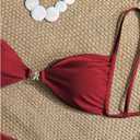 RoseSeek Women's 2 Piece Swimsuit Starfish Decor Padded Boho Bathing Suit Spaghetti Strap Bikini Set (Red, L)