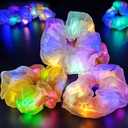 Light Up Scrunchies, Double-layer LED Hair Ties Glow in the Dark Party Supplies Glow Sticks Rave Accessories for Women Girls Neon Party, Fun Hair Accessories, Halloween Party Favor (4PCS-brown, yellow, champagne, pink)