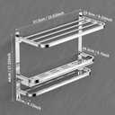 CAXIMSY Towel Rack with Shelf, 22.63" Bathroom Shelf with Double Towel Bars Stainless Steel, Wall Mounted, Foldable Top, 2 Hooks, Adhesive/Screw Install, Space-Saving for Small Bathrooms & Apartments