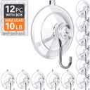 KORCCI Suction Cup Hooks 12Pack - Max Load 10LB, 1.77Inch Clear Medium Suction Cups, No Trace, Reusable & Removable, Stainless Steel Hooks, for Tile, Glass, Window, Shower, Kitchen, Bathroom