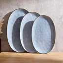 famiware Serving Platter, Oval 15.59/14.3/12.9inch Serving Dishes for Entertaining, Serving Bowls, Reactive Glaze, Stoneware Serving Trays for Party, Food, Turkey, Cheese, Ocean Series, Blue