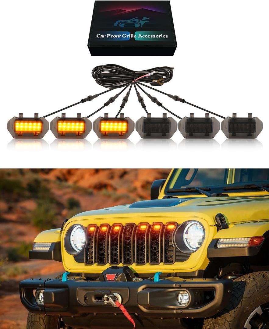 Front Bumper LED Grill Lights for Jeep Wrangler JL Gladiator JT 2025 2024 Raptor Marker Lights Bars JL JT Exterior Accessories(Yellow)