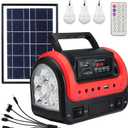 Solar Generator,Portable Power Station with Solar Panel Included,LiFePO4 Battery Mini Portable Generator with DC/USB Outlets,Quiet Generators LED Flashlight for Home Use, Camping(Red)