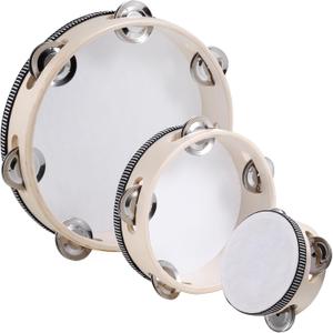 3 Pack Tambourine for Adults Hand Held Wood Single Row Tambourine Metal Jingles Musical Educational Instrument Rhythm Percussion for KTV, Party, Church (4 Inch+6 Inch+8 Inch)