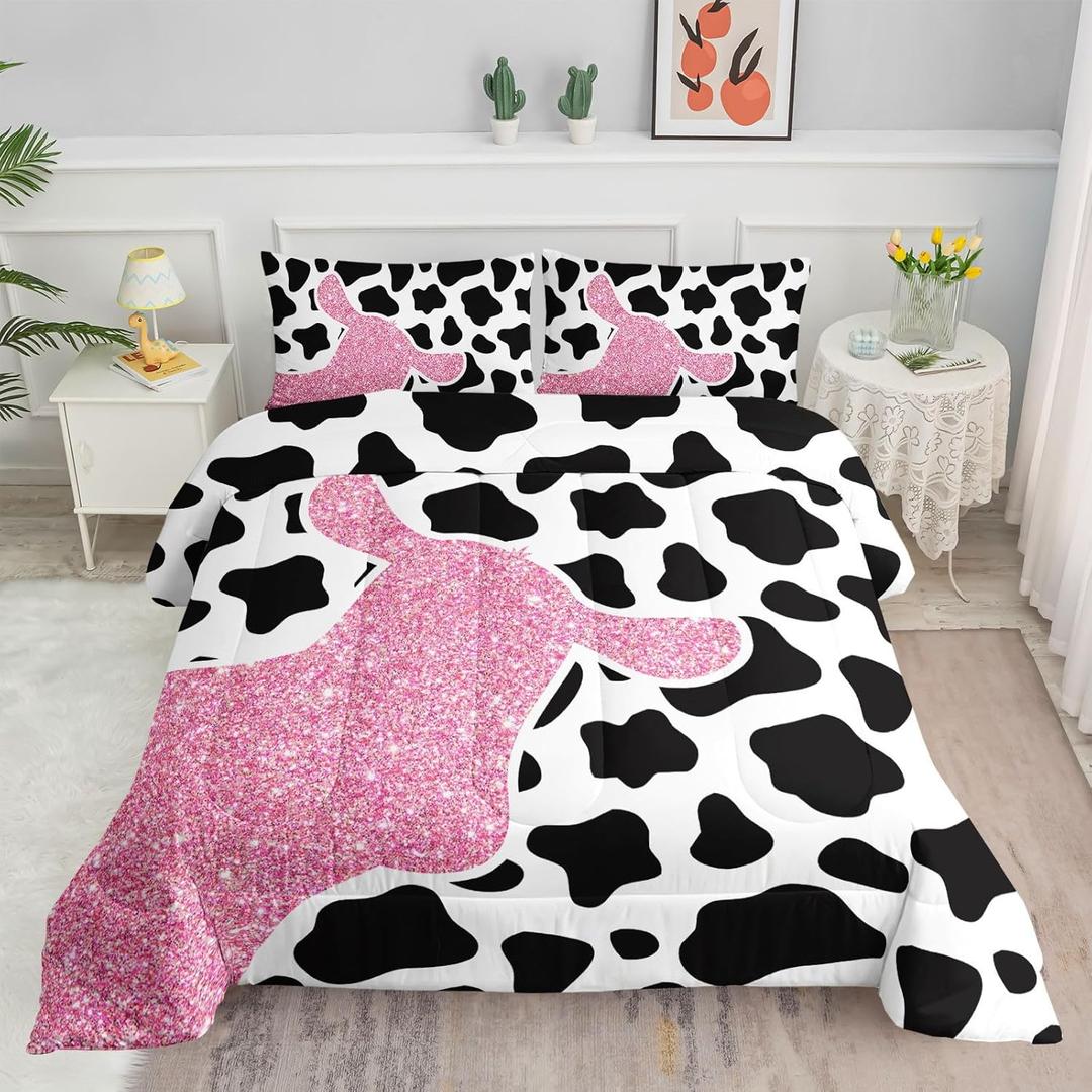 Comforter Set 3pcs for Boys Girls Cows Printed Bedding Comforter Set,Duvet for All Seasons(Cows Full)
