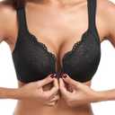 HACI Women's Front Closure Bra Underwire Unpadded Plus Size Full Coverage T-Shirt (36DD, Black)