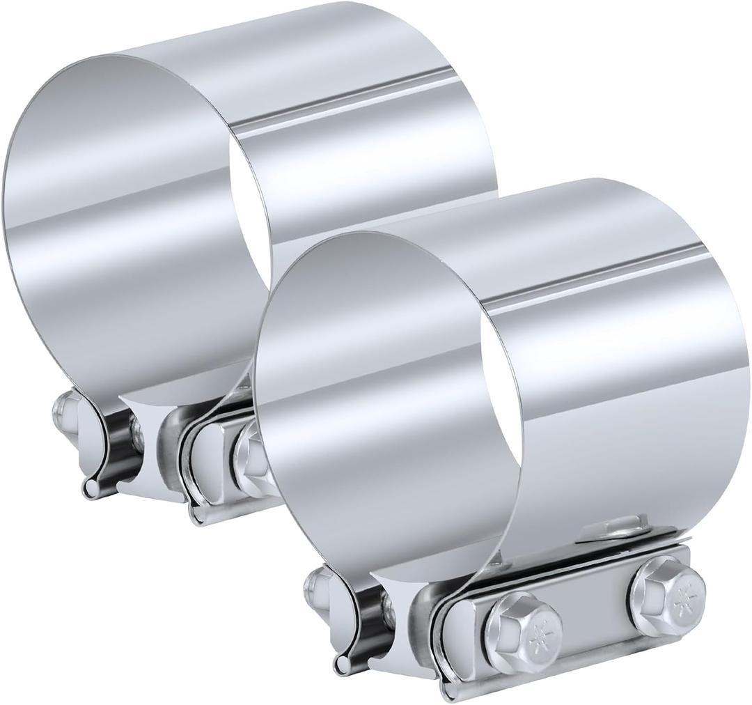 Kshineni 2.5 Inch Exhaust Clamps, Lap Joint Band Clamp 2.5" Stainless Steel Coupler Exhaust Muffler Band Clamp (2 Pcs)