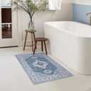 Seavish Blue Boho Bathroom Rugs, 18x26 Inch Vintage Distressed Absorbent Bath Mat, Small Non Slip Washable Bath Rug for Sink Shower Vanity, Soft and Comfortable Oriental Bathroom Floor Mat