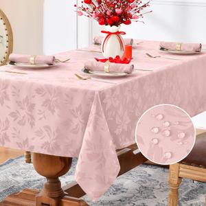 Romanstile Jacquard Rectangle Tablecloth - Waterproof Damask Floral Pattern Decorative Table Cloths Heavy Weight Fabric Table Covers for Dinner/Parties/Outdoor - 60 x 120 Inch, Pink (Flower - Pink Green)