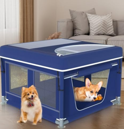 Dog Playpen, 42×42 Inch. Puppy PlayPen with Gate for Puppies,Oxford Cloth Tear Resistant Fabric. Pet PlayPen with Roof for Outdoors & Indoors. Anti-Tipping/Ideal for Dogs and Cats-with Cover